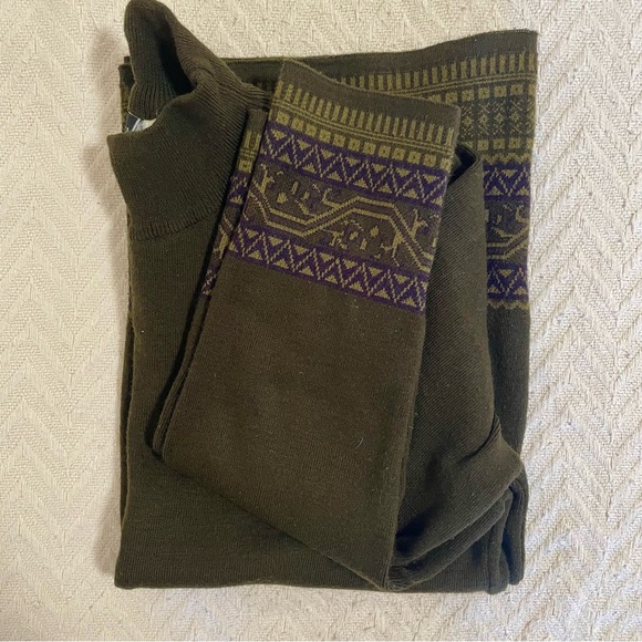 VTG Lennie brand green mock neck sweater with purple and green patterns L Women - Picture 10 of 10